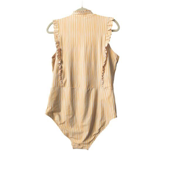 Mott50 Yellow Striped Ruffle 1/4 zip One Piece Swimsuit Classic Swim XL - Picture 5 of 7